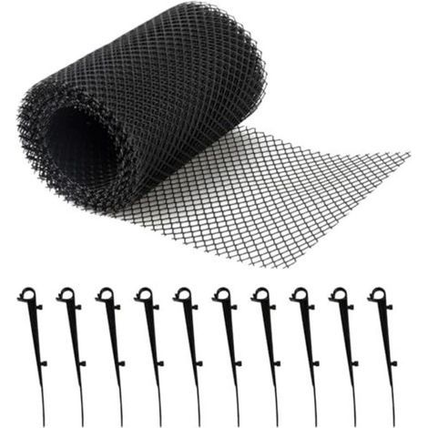 Grille de protection contre les feuilles pour gouttière, 8 m x 18 cm, avec 10 clips, pour maisons, abris de voiture, granges et gouttières. (1/5)