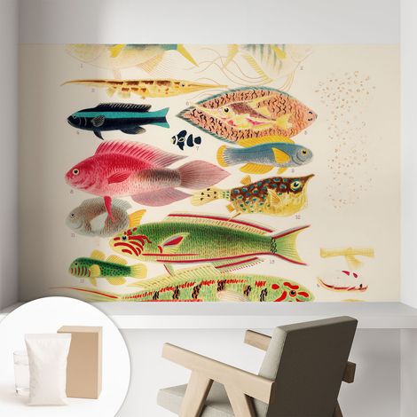 Papier peint intissé mural avec imprimé pour décoration pour salon pour chambre à coucher pour entrée Poissons colorés 104x70 cm (1/5)