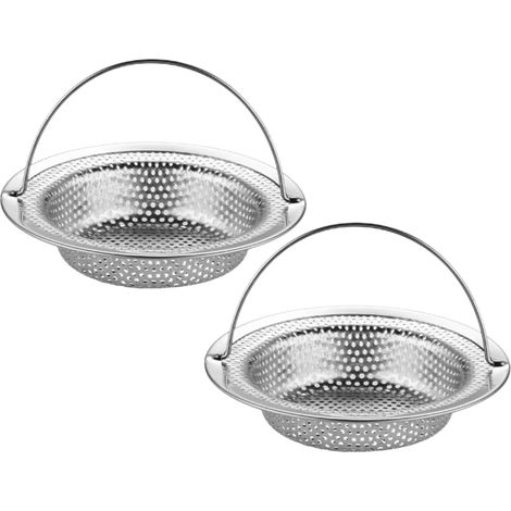 2 sifones de acero inoxidable para fregadero, filtro de malla para alimentos, desagüe de suelo metálico con asa y cesta de drenaje (1/5)