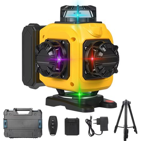 Niveau laser 4D à 16 lignes, faisceau quadricolore, champ de vision horizontal et vertical à 360°, haute puissance, avec affichage puissance (1/5)