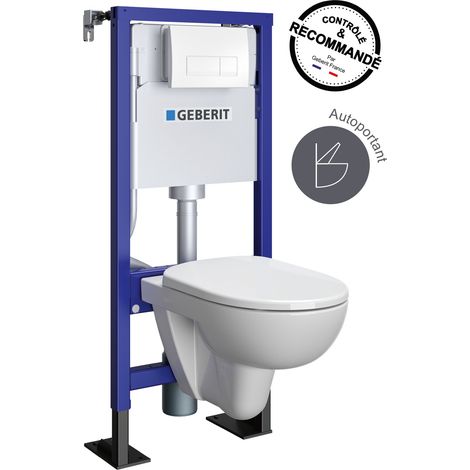 Geberit – Pack bâti-support autoportant Duofix pour WC suspendu Rimfree 112 cm – Réservoir encastré 3/6 L – Plaque de déclenchement blanche