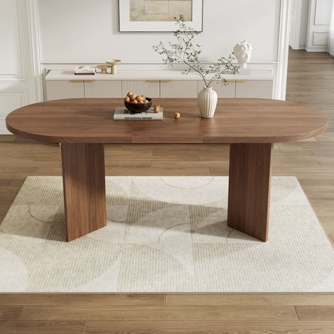 Table à manger 160x80 cm, 6-8, plateau épais 18 mm, coins arrondis, grande stabilité, style moderne simple familial, chêne (1/5)