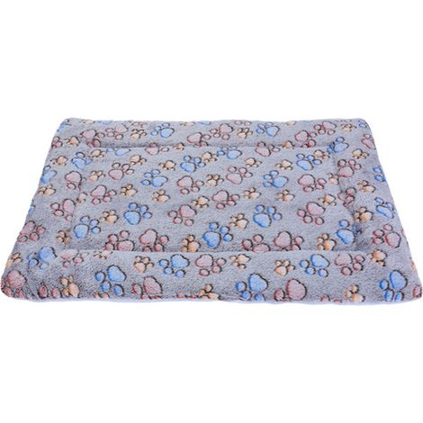 Tapis de couchage chaud et épais à double face avec motifs de pattes de dessin animé pour chats et chiens, idéal pour l'automne et l'hiver (taille L). (1/4)