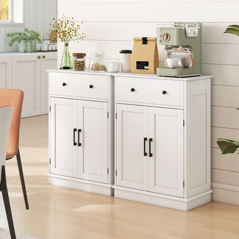 Meuble de Rangement de Salle de Bain avec Portes Buffet Moderne avec Tiroir et Étagère Réglable Meuble de Bar à Café Blanc (1/3)