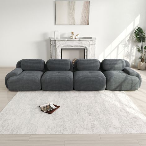 Sofá de 4 plazas en suave tejido de pana, sin estructura, tapicería de alta elasticidad 32D, apto para mascotas y ergonómico, envasado al vacío, combinable libremente, no requiere montaje, ideal para  (1/5)