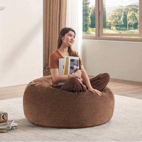 3FT Sitzsack-Sessel aus braunem Stoff, faltbar und waschbar, für Erwachsene HAVRYA (1/5)