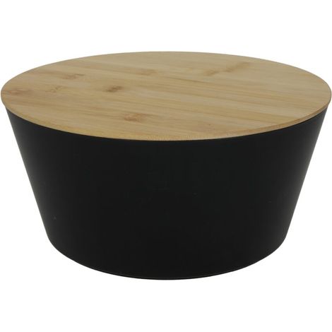 Bol negro con tapa de bambú y tabla de cortar. Bol para ensalada de 4 litros. (1/3)