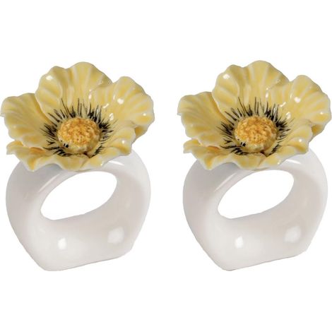 Ronds de Serviette - Lot de 2 - Design en Forme de Fleur en Porcelaine Peinte à la Main - Décoration de Table décorative - Couleur: Beige - 5260919903 (1/2)
