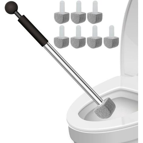 Brosse de nettoyage pour cuvette de toilettes en pierre ponce, avec manche et 7 pierres ponces. (1/5)