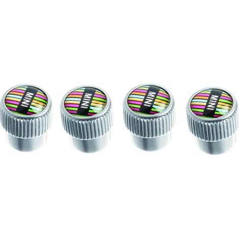 (Argent multicolore) Lot de 4 bouchons de valve universels pour pneus de voiture avec logo drapeau britannique, compatibles avec Mini Cooper Coupé Cabriolet. Accessoires de décoration automobile. (1/5)