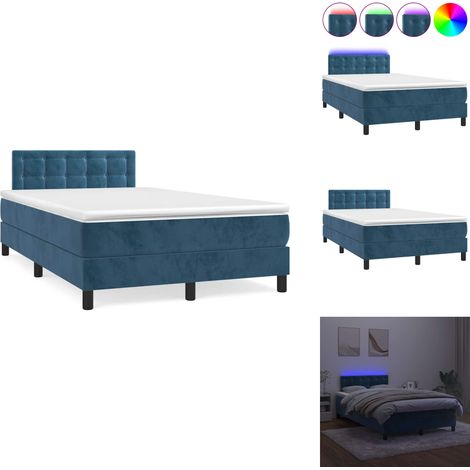 Sommier à lattes de lit avec matelas LED bleu foncé 120x190 cm - Lit Plateforme - Lit Design - Lit Moderne - Lit Capitonné - Lit Velours (1/5)