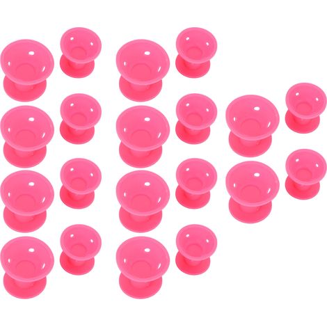 Lot de 20 bigoudis en silicone en forme de champignon, pour cheveux bouclés, couleur rose rouge. Idéal pour la maison. (1/5)