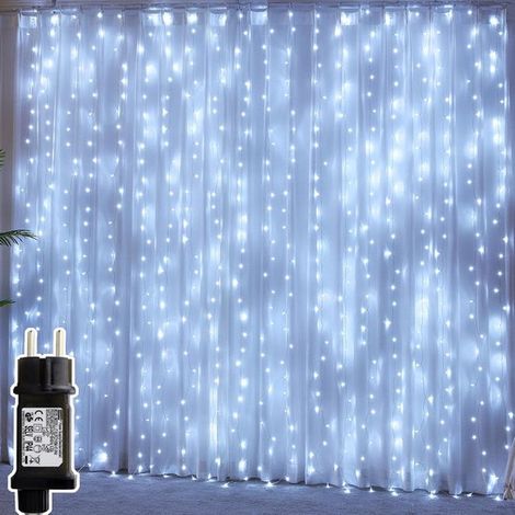 Tenda luminosa a LED da 3 m con 300 LED bianco ghiaccio, 8 modalità per decorazioni per feste e illuminazione esterna. (1/5)