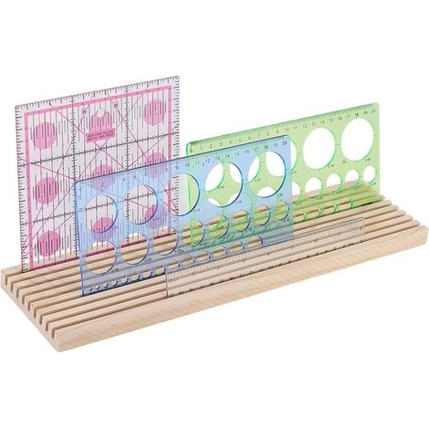 Organiseur de Règles de Quilting en Bois à 9 fente Support de Rangement pour Règles Support de Règles de Quilting Grille de 4mm pour Accessoires Fournitures de Couture Burlywood 38x10cm (1/5)