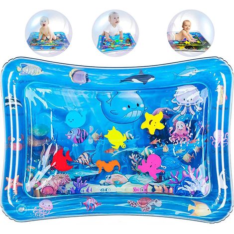 Tapis d'eau gonflable, WELLXUNK Tapis de jeu étanche en PVC rempli d'eau, jouets pour bébés avec éléments flottants mobiles, stimule la croissance des enfants (66) (1/5)