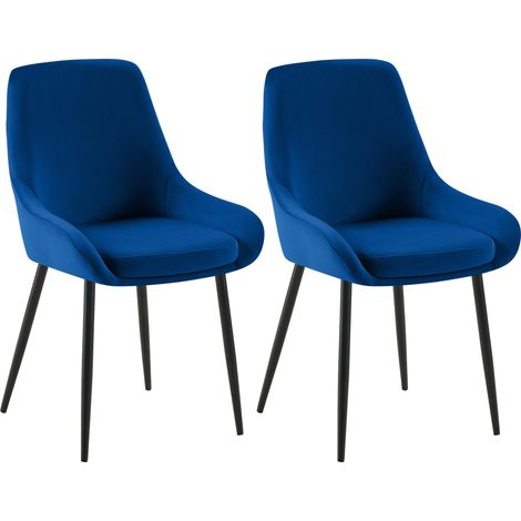 Lot de 2 chaises de salle à manger Elmira Bleu foncé Métal noir mat (1/5)