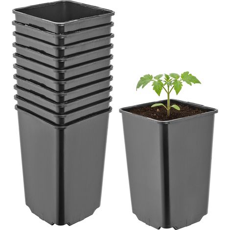 Garronda Pflanztopf Kunststoff hoch 9 x 9 x 14 cm (0,8L) 10er Set eckig mit Drainagelöchern Blumentopf PP Pflanzgefäß für Garten Gewächshaus Balkon Anzucht Innen Außenbereich Schwarz GD-0201 (1/4)