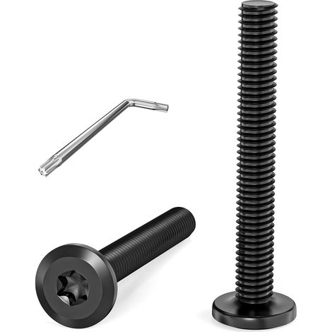 Lot de 20 vis à tête plate, vis M4 noires, vis Torx pour machine, filetage complet, en acier inoxydable A2 V2A, vis de meubles, M4 x 30 mm, avec clé Torx (1/5)