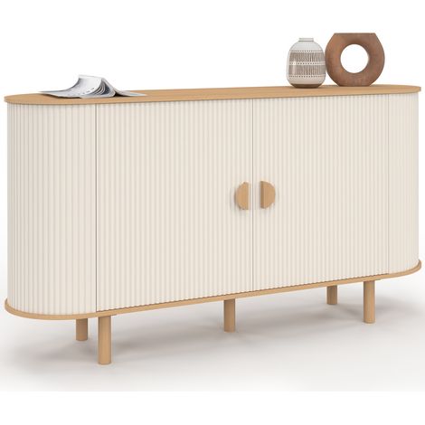 Sideboard 140 cm KANEL 2 Türen in Riffeloptik Beige und Holz