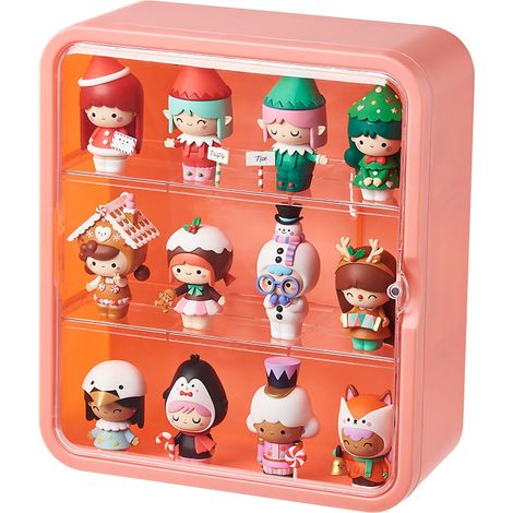 Boîte de rangement transparente pour figurines et jouets avec couvercle anti-poussière rose (1/5)
