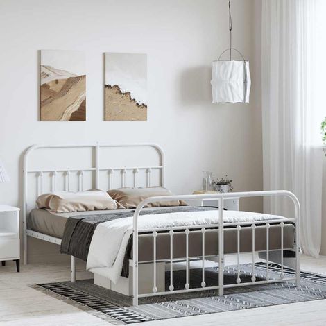 Lit adulte en métal avec tête de lit / pied de lit Contemporain  Lit Double  Cadre de lit blanc 150x200cm 91630 (1/5)