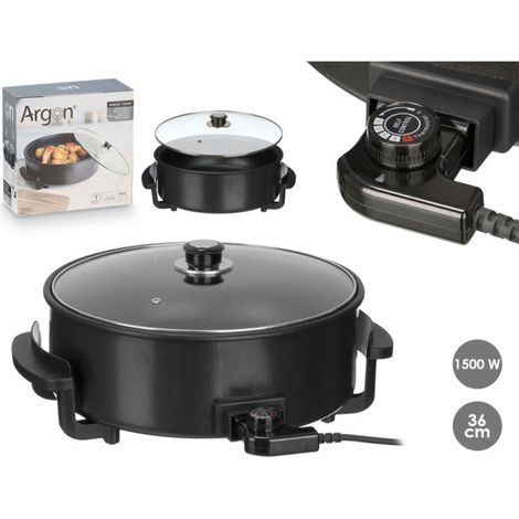 ARGON sarten electrica paellera 36 cm 1500w , Sartén eléctrica paellera 36 cm 1500W. -Marca: Argón. -Producto con enchufe: Sí. -Tipo de enchufe: Enchufe EU. -Color: Negro, transpar