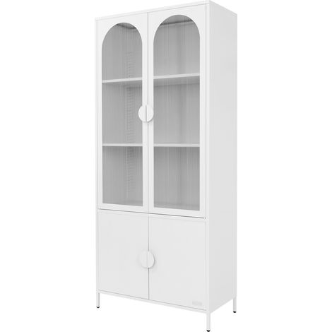 ML-Design Vetrina in Metallo Bianco 80 x 185 x 40 cm, Credenza Industriale con 4 Ante e 4 Ripiani, Armadio Portaoggetti con Piedini Regolabili in Altezza, Design Moderno per Soggiorno e Sala da Pranzo