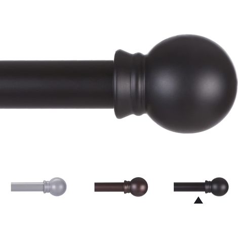 Tringle à rideaux robuste en acier inoxydable pour fenêtre de 76 à 233 cm, 1,6 cm, noir mat, tringle à rideaux de fenêtre pour chambre à coucher, salon, extérieur (1/5)