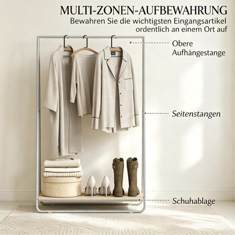 Portant à vêtements/porte-manteau multifonctionnel 3 en 1 avec étagère à chaussures, loquets supérieurs et latéraux pour entrée (1/5)
