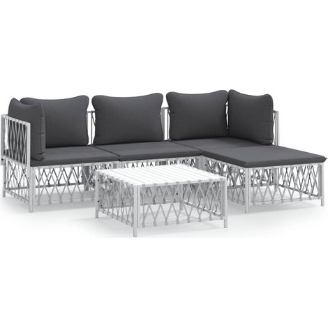 Maison Exclusive - Set Salotto da Giardino 5 pz con Cuscini in Acciaio Bianco (1/5)