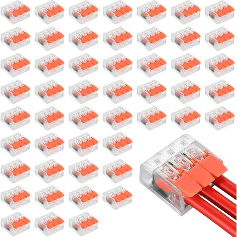 50 pcs Connecteur 221 3 Entrées, Bornes de Connexion Électrique à Levier Rapide, Domino Électrique Transparent pour Fil Souple 4.0 mm², Connexion pour Éclairage et Boîte de Dérivation (1/5)