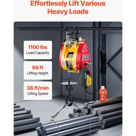 Palan Électrique 2 en 1, 500 kg, Treuil Électrique Portable de Levage 1500 W Hauteur de Levage 30 m Vitesse 11 m/min Télécommande F… (1/5)