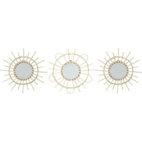 Miroir Rond - Rotin - Diamètre 10 cm - Épaisseur 1,3 cm - Style Naturel - 3 Pièces (1/5)