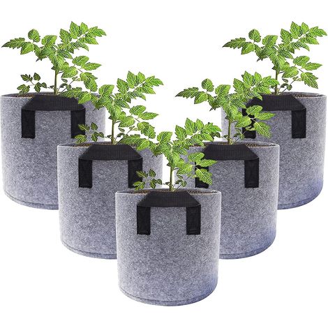 2 Gallons (5 Pices) - Poigne Double, Gris-sacs De Plantation Non Tiss,sac De Culture De Pommes De Terresac De Plantation Rond,sac De Plantation Ge (1/5)