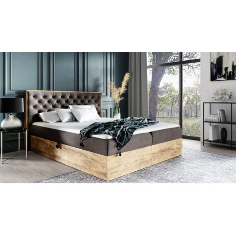 Boxspringbett Schlafzimmerbett DIONA 200x200cm Stoff Braun inkl. Bettkasten (1/4)