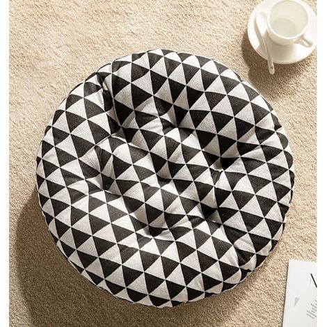 Filiyano-Lot de 2 coussins de siège de luxe pour chaises de jardin et de salle à manger, coussins en mousse, ronds, 40 x 40 cm, noir et blanc (1/2)