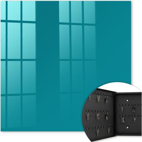 Armoire à clés - (30 cm x 30 cm) - Boîte à clés murale - Coffret de rangement pour clés - Couleur noire - Ouverture vers la gauche - Pour maison et bureau - Turquoise frais (1/5)