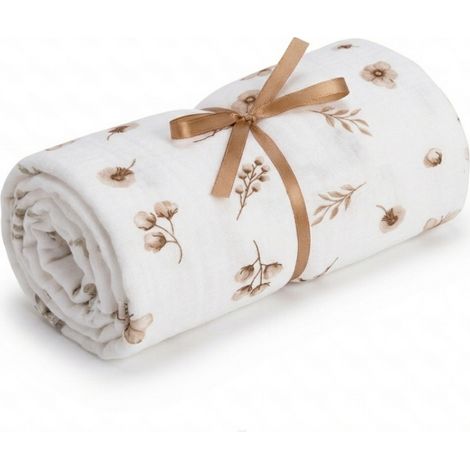 Drap-housse en mousseline pour berceau 12060 (beige doux, motif jardin) (1/3)