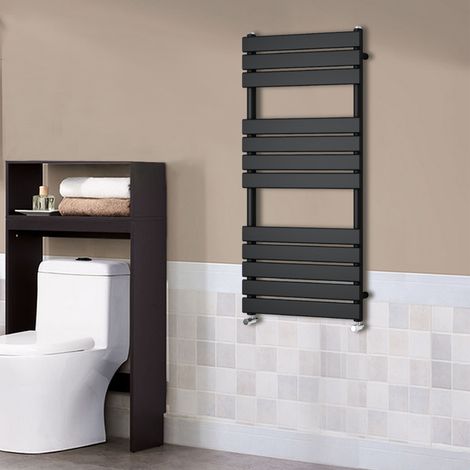 Flat Panel Heated Towel Rail Bathroom Rad Radiator Black 1200x450mm