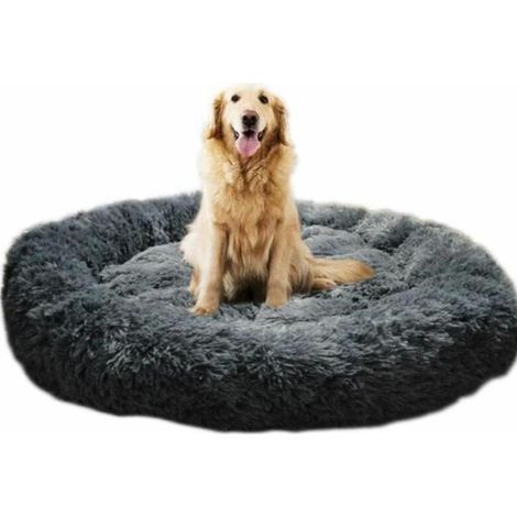 Lit moelleux rond pour Chat et Chien Extra large Lavable avec coussin,Deluxe Panier pour Animal Domestique-100x100cm-gris (1/3)