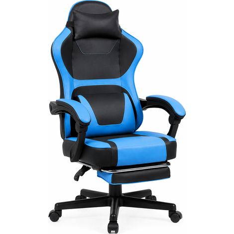 Chaise de bureau ergonomique pour gamers, avec soutien lombaire et cervical, repose-pieds réglable, capacité de charge de 136 kg (300 lbs), pivotante à 360°, idéale pour le télétravail et les pauses d (1/4)