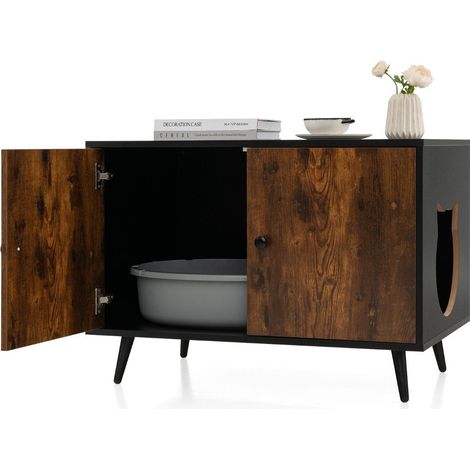 Katzenschrank katzentoilette katzenhaus mit doppelturen eingang 80 x 50 x 57 cm schwarz natur