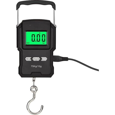 Balance électronique numérique LCD 75 kg 10 g, balance à bagages suspendue, balance de pêche avec ruban à mesurer (Couleur : Noir)-AquaForge