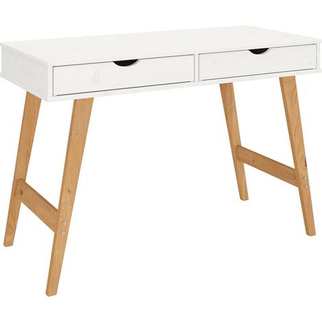 Idimex – Bureau droit en pin massif lasuré blanc avec 2 tiroirs – Dimensions 120x60cm – Style minimaliste pour espace de travail organisé (1/4)