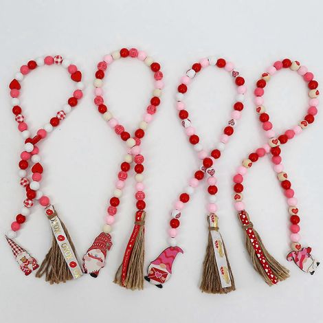Perles en bois pour la Saint-Valentin avec guirlande de pompons gnomes - Perles rustiques de style ferme - D (1/4)