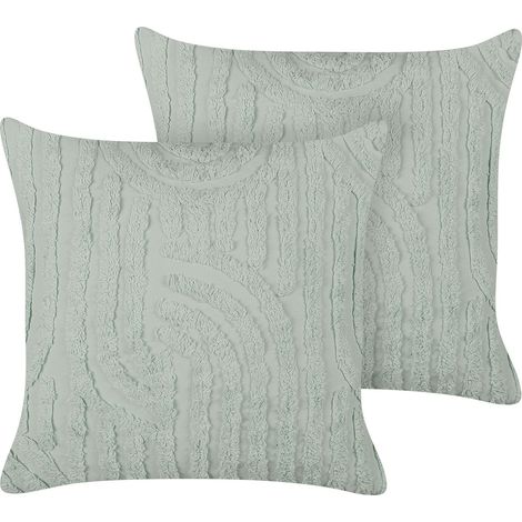 Set of 2 Decorative Cushions TELLIMA Cotton 45 x 45 cm Mint Green Geometric Pattern (1/5)