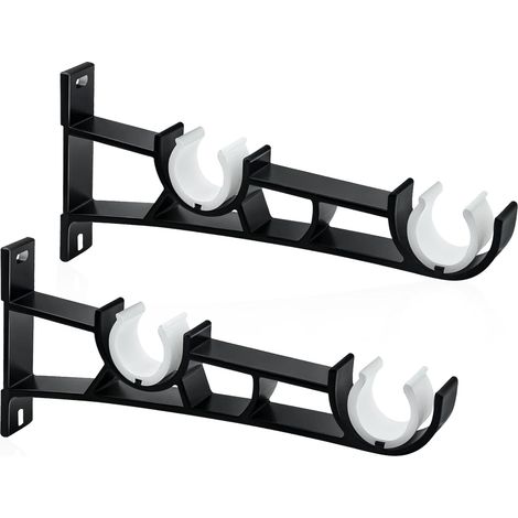 CCYKXA 2 Pack 28mm Double Curtain Rod Brackets Heavy Duty Black (1/5)