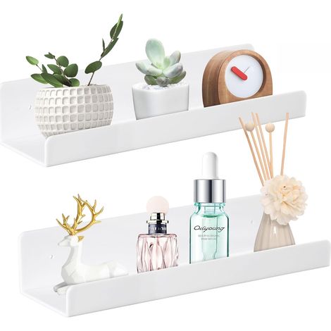 Étagère murale sans perçage flottante blanche lot de 2 pièces pour salon salle de bain et cuisine 38x11x8cm (1/5)