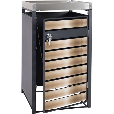 1er Mülltonnenverkleidung mit Pflanzkasten HHG-301, erweiterbar, 125x68x80cm Metall 31kg, anthrazit gold