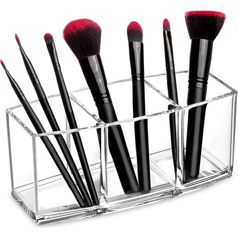 Porte-pinceaux de maquillage transparent, élégant et simple, avec 3 compartiments pour crayons à sourcils, accessoire de bureau.